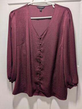 Banana Republic Wine Button-Front V-Neck Blouse